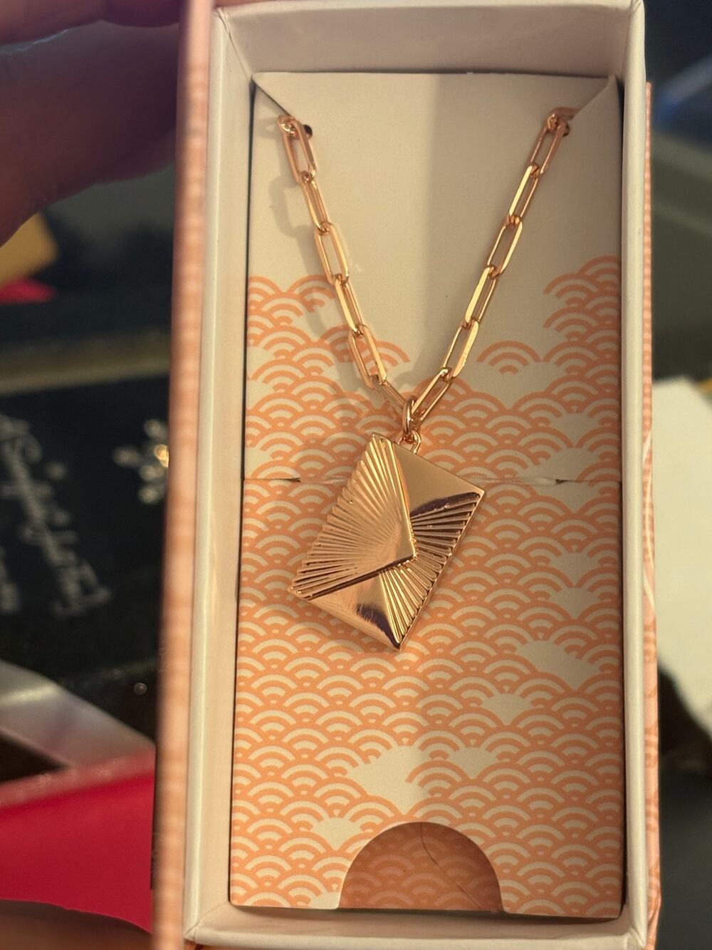 Fortune & Frame Rose Gold Envelope Pendant Necklace NIB